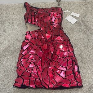 Sparkly “glass” effect mini off the shoulder dress